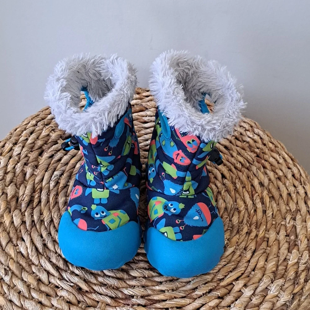 Bogs Toddler Monster Print Waterproof Pull On Winter/Outdoor Blue Rubber Boots 9